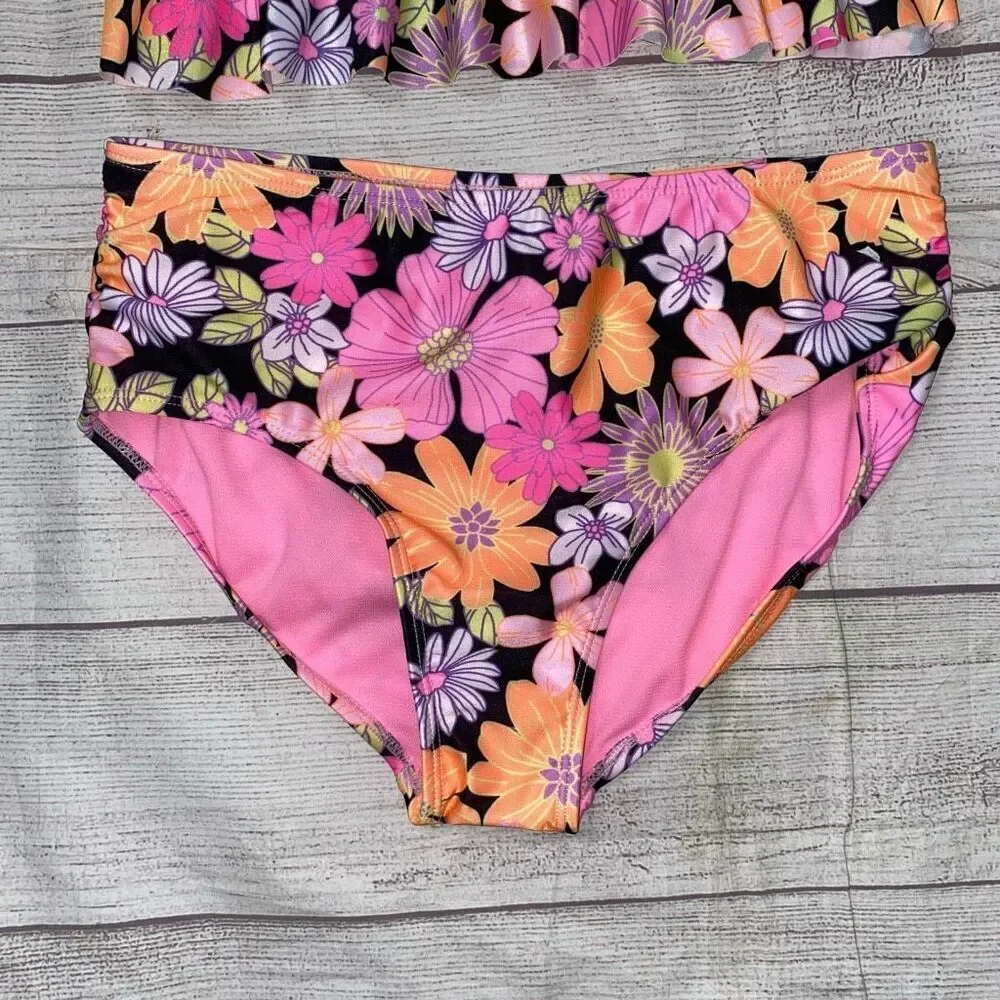 Wonder nation girls 10/12 L mid rise 2 piece floral print tankini set brand new